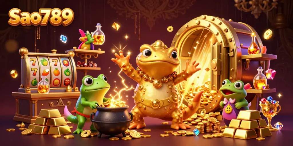 Sao789 brings luck and excitement in this vibrant illustration of a casino alchemist scene.
