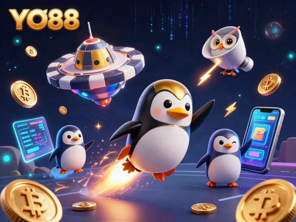 Engage with YO88's thrilling casino adventure amid golden coins and crypto elements.