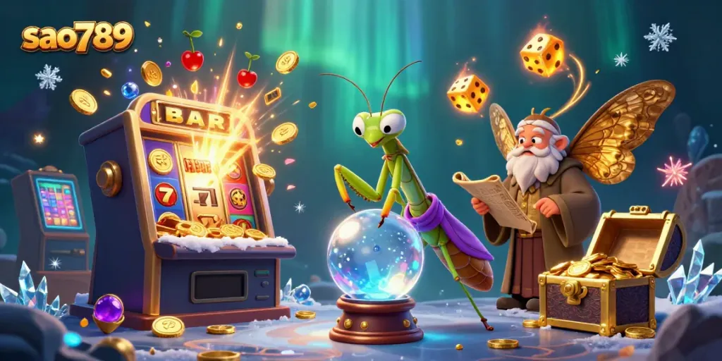 Experience the excitement of sao789 with a vibrant 3D illustration of fortune tellers and casino elements.