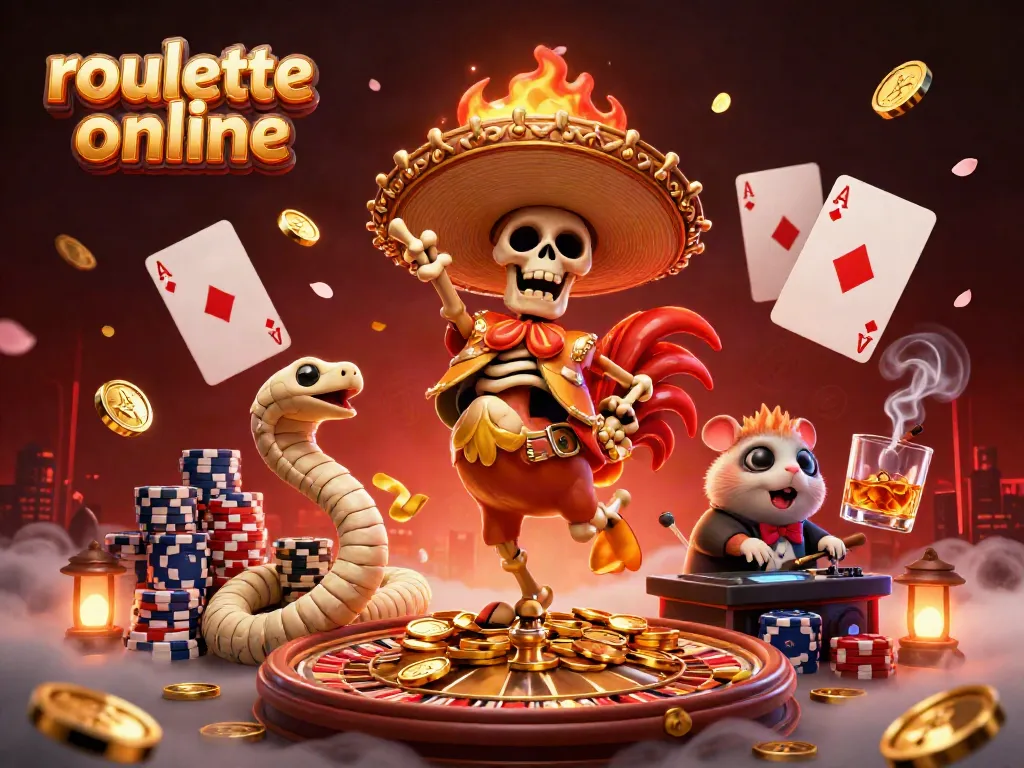 Engage in exciting roullete online with a vibrant 3D casino illustration filled with colorful characters.