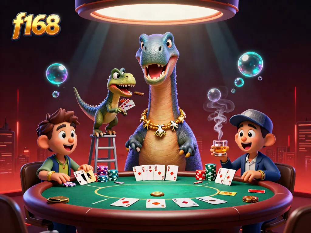 Experience thrilling poker action with the giant brontosaurus in the f168 casino scene.