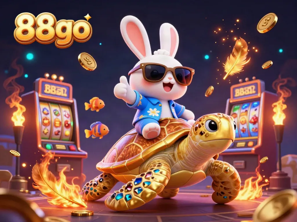 Spin wins with 88go in this vibrant casino scene featuring lucky characters and slot elements.