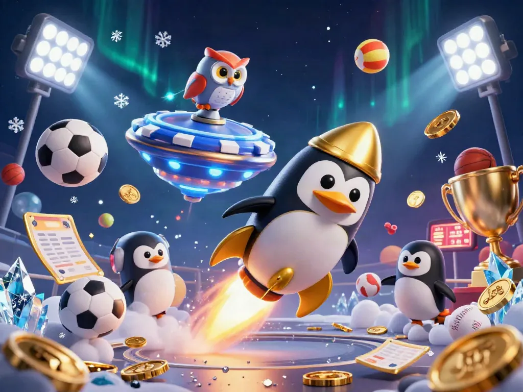 Engage in HITCLUB's thrilling casino adventure with a golden penguin and dynamic game elements.