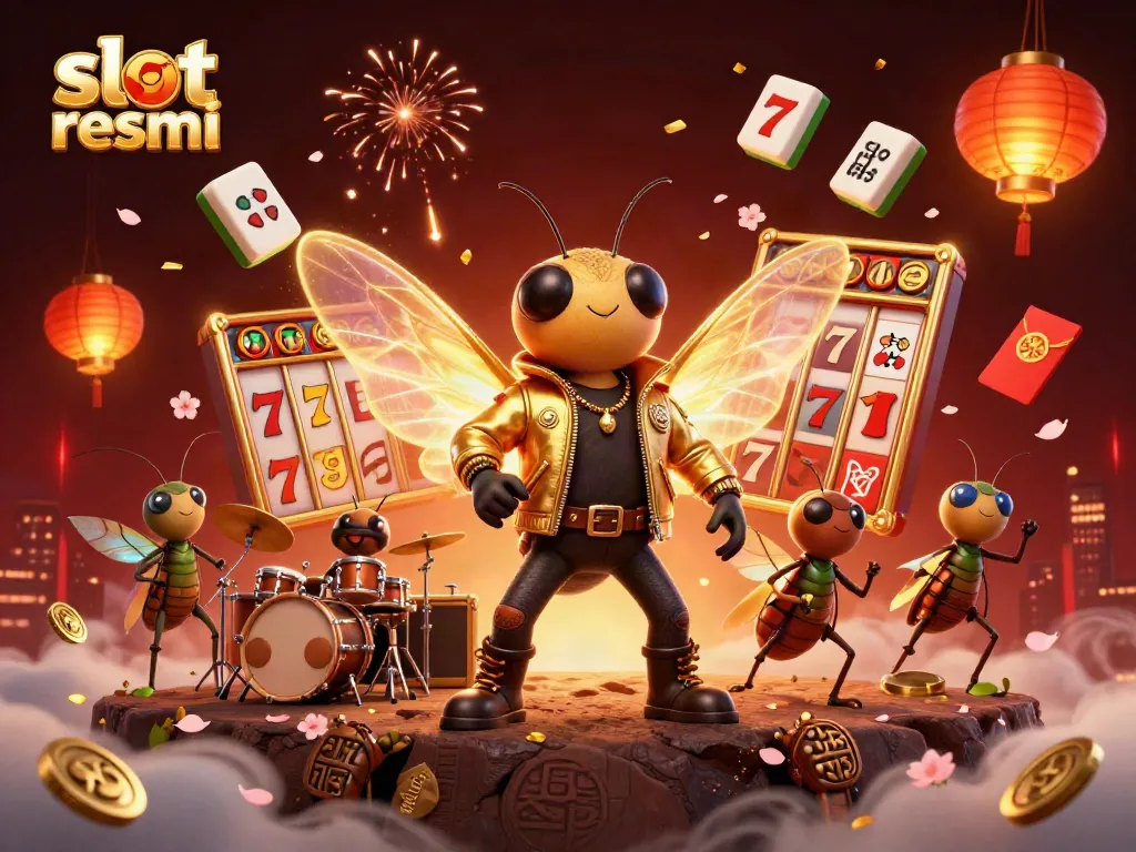 Experience excitement with slot resmi in this vibrant casino-themed 3D illustration featuring playful characters and iconic symbols.