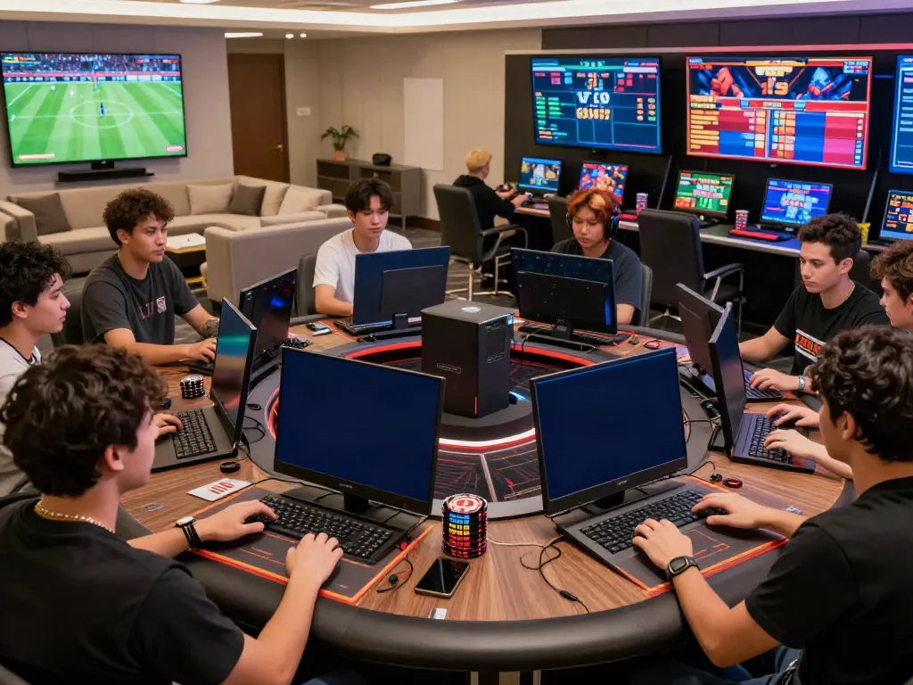 Exciting scene at https://fc88v1.com/ with diverse players engaging in live sports betting and casino games.