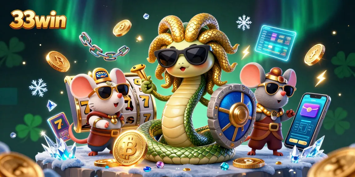Win big with 33win in this vibrant casino adventure featuring Medusa and gaming elements.