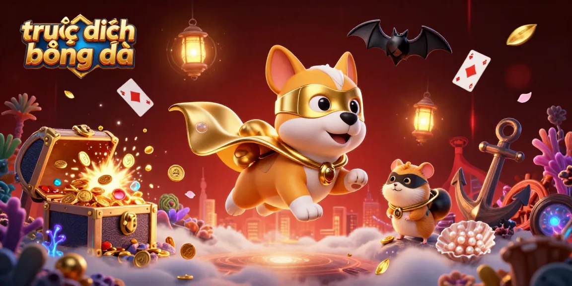 Watch trực tiếp bóng đá with a superhero dog and a hamster in a dynamic gambling-themed scene.