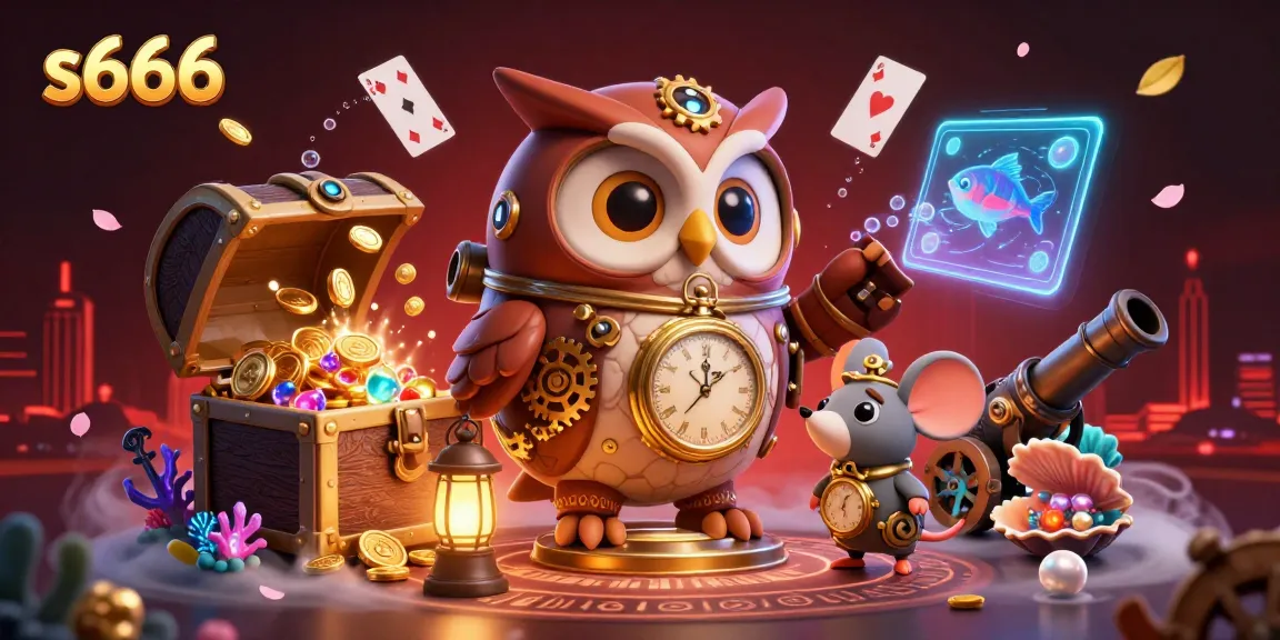 Experience the thrilling adventures at s666, where a time-traveler owl meets a clockwork mouse in a vibrant casino world.