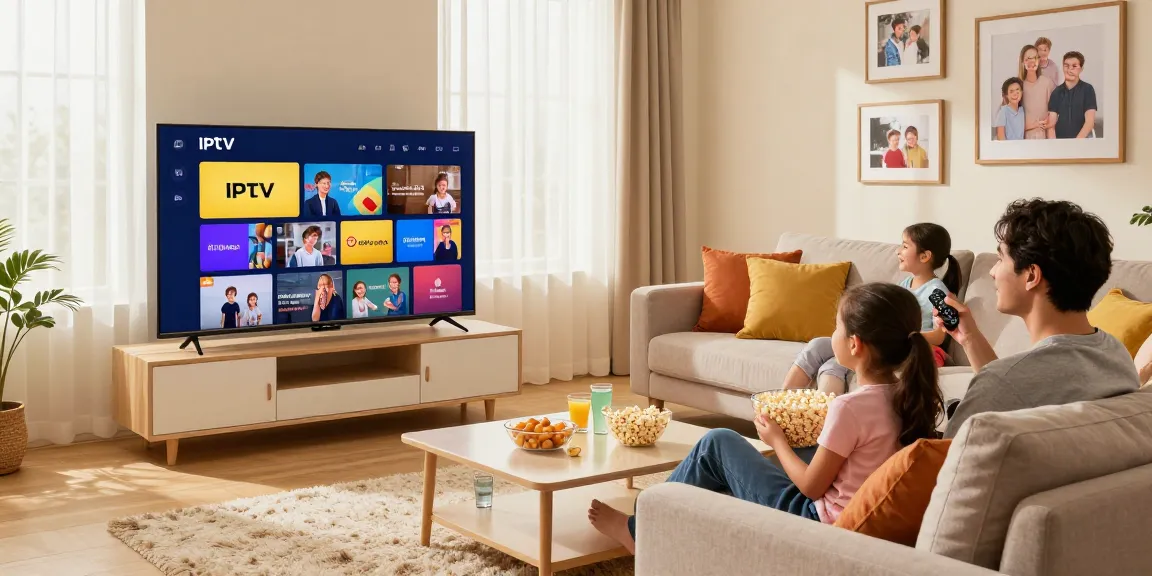 Enjoying IPTV family entertainment in a cozy living room with international channels on Smart TV.