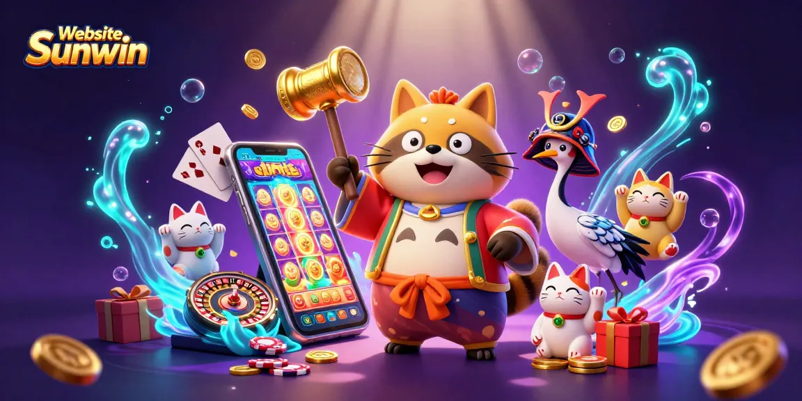 Experience exciting gambling fun on the Website Sunwin with vibrant casino elements in a colorful 3D scene.