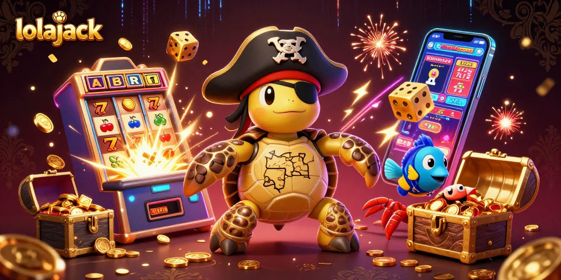 Win big at lolajack casino with a colorful and energetic gaming scene depicting fun characters and dynamic casino elements.