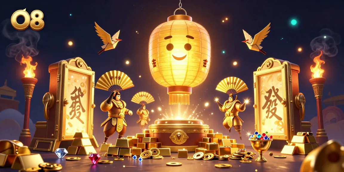 Experience excitement with O8 as golden lantern spirits illuminate your gameplay in a vibrant casino.