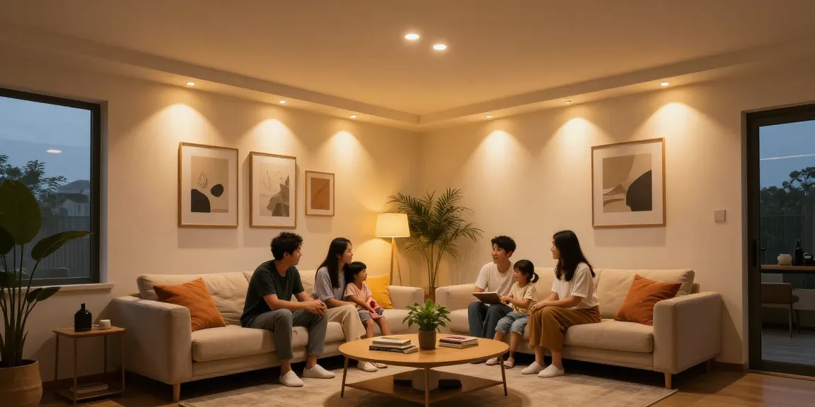 Spoturi LED utilizate pentru a crea o atmosferă confortabilă într-un living modern.